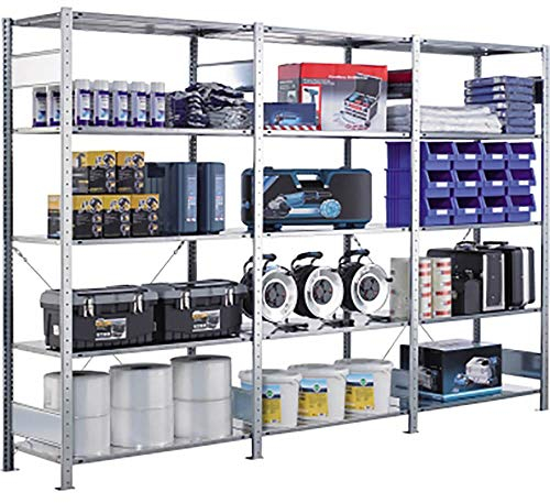 SCHULTE Lagertechnik Anbauregal, Fachbodenregal Stecksystem MULTIplus150, 200 x 100 x 60 cm (HxBxT), 5 Fachböden, Kreuzstrebe, verzinkt