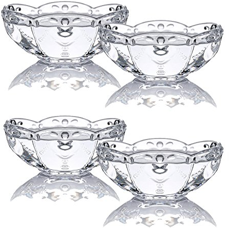 TAMUME Ciotola per Gelato Set di 4 Ciotole in Vetro Trasparente con Motivo Floreale, Ideale per Tenere il Gelato in Estate, Coppa da Dessert in Vetro