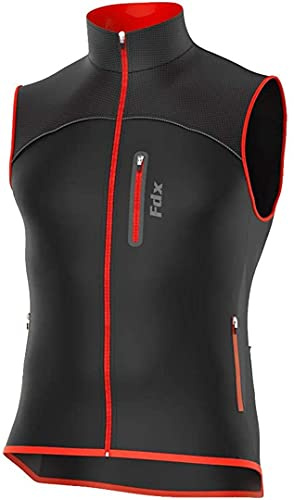 FDX Cycling Gilet Men’s – Thermal Softshell, Windproof Warm Vest for Running, Water Resistant Lightweight Hi-Viz Biking Jacket, Riding MTB, Hiking, Sleeveless Bicycle Top (Black/Red, Large)