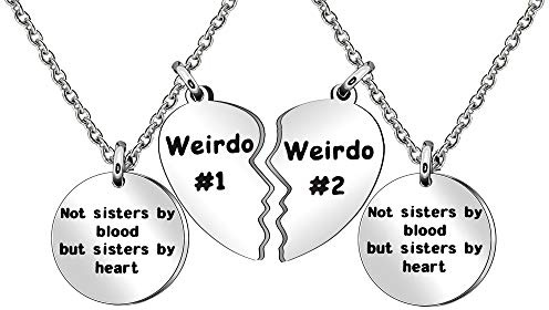 Best Friends Necklace Gift,2pcs Heart Pendant Adjustable Long NecklaceSide by side or miles apart best friends are always close at heartFriendship Jewelry (3)