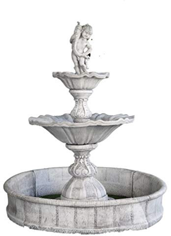 Fontaine centrale classique en béton pierre modèle Tage 120 x 140 cm. - Fontaine de jardin décorative romaine style jardin anglais. Pompe à eau incluse - Fabriquée en Espagne.