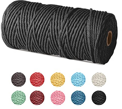 Makramee Garn, 3mm x 100m Makramee Garn Set Grün, Baumwoll Bastelschnur für Makramee DIY Handwerk Basteln Wand Aufhängung Pflanze Aufhänger Weben Dekoration (Schwarz)