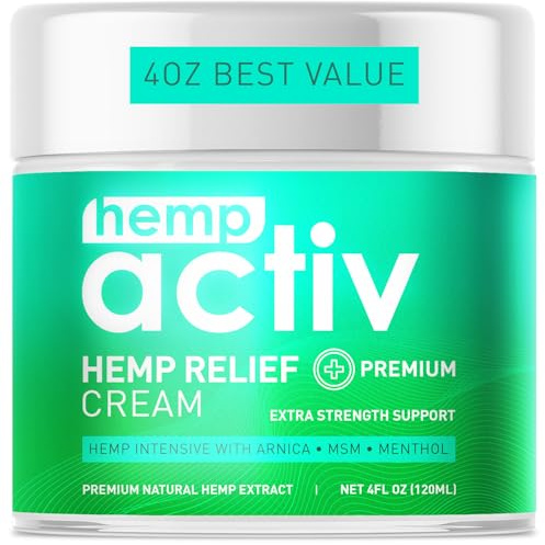 HEMPACTIV Cooling Hemp Cream – Menthol, MSM & Arnica – Fast-Absorbing, Non-Greasy Formula for Muscles & Joints – 4oz Best-Value Size