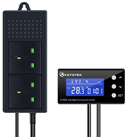 KETOTEK Digital Dimming Thermostat Reptile Day and Night Timer, PID Thermostat Plug Socket Dimmer Temperature Controller for Heat Lamp Terrarium Vivarium Aquarium with Waterproof Sensor Probe