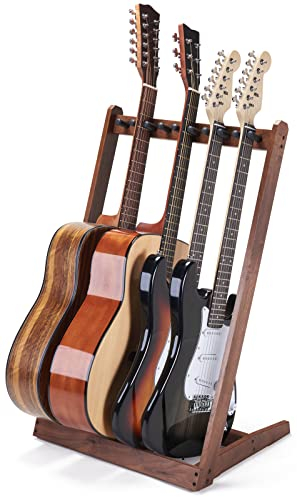 Musbeat Gitarrenständer für mehrere Gitarren, Hartholz Multi Gitarrenständer für 3 Akustikgitarre, 5 elektrische oder Bass, 5 Gitarrenständer Rack für Männer, Holz Gitarrenständer für Studio, Zuhause