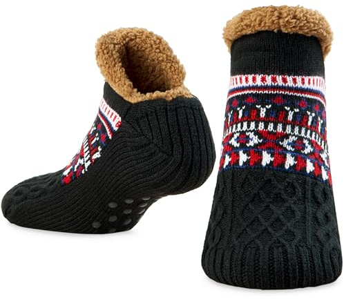 CityComfort Chausson Chaussette Homme Ado Chaudes, Chaussettes Fantaisie Fourrées Polaire Antidérapantes, Cadeau pour Homme
