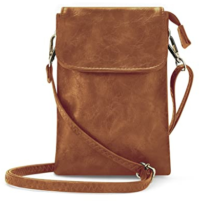 Woodland Leathers Phone Bag, Crossbody Bags For Women Vegan Leather Cell Phone Purse Wallet Small Shoulder Bag - Fit All Phones phone bags for women crossbody with Anti theft zipper pocket (Tan)