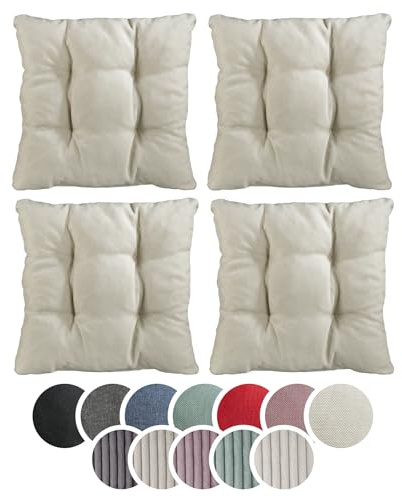 sleepling 4er Set Stuhlkissen 38x38 cm, Sitzkissen für Stuhl & Bank 38 x 38 cm, Weicher Möbelstoff, Indoor & Outdoor, Made in EU, Oeko-Tex, waschbar bis 30 Grad, Beige