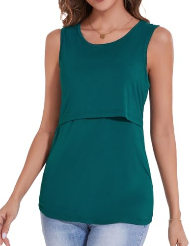 Sosolism Top da Allattamento Senza Maniche Estate con Scollatura a U Maglietta Casual per Poppata e Tiraggio per Donne Verde, L