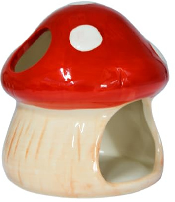 Mairuker Ceramic Fish Tank Decor, Mushroom House Aquarium Decorations, Cute Betta Bed Tank Ornament, Shrimp Toad House for Goldfish, Cichlid, Betta Sucker Fish Hideout Cave - Red