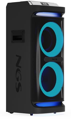 NGS Wild Space 2 - Enceinte portatile 2000W Bluetooth 5.3, TWS, Subwoofer 10“ + Haut-parleur 6.5” + Tweeter 1, Luci LED RGB Doppio microfono Ingresso USB/AUX Telecomando Funzione Xdrive Colore Nero