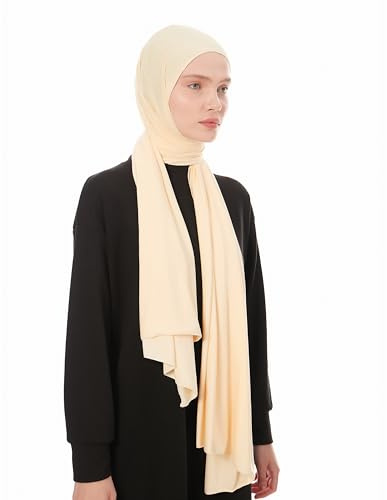 Jersey Hijab Scarf for Women – Nude Jersey Hijab Scarf Muslim Headscarf – Long Muslim Accessories Headscarf Shawl - Islamic Hajib Headwrap Fashion Scarves Solid Color - Ramadan Head Wrap (Nude)