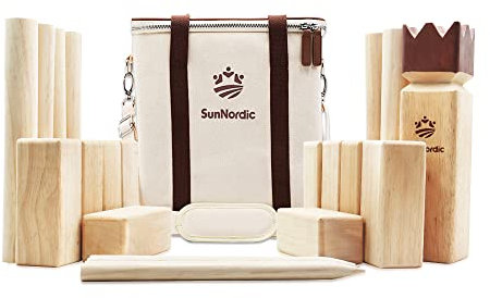SunNordic Kubb Wikinger Wurfspiel, Schwedisches Schachspiel Aus Hochwertigem Gummibaumholz, Inklusive Tragetasche Aus Segeltuch Und Spielanleitung – Robustes Kubb Yard-Spiel FüR Kinder Und Erwachsene