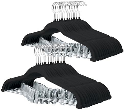 ManGotree Hosenbügel mit beweglichen Klammern, rutschfeste Samtkleiderbügel, platzsparende Rockbügel für Hemden, Hosen, Kleider, Röcke, Mäntel (32 Pack, Schwarz)