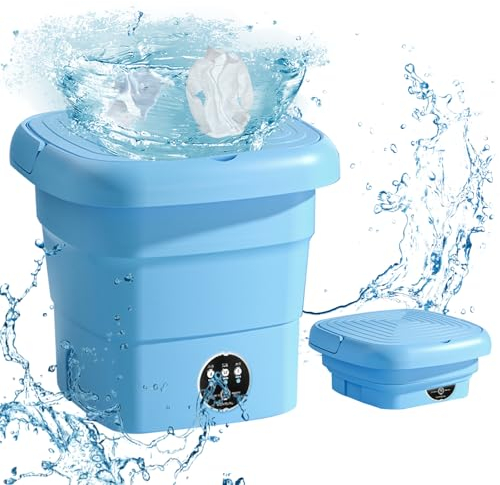 4.5L Machine à Laver Portable,Mini Machine à Laver Pliable, Linge Pliable avec Panier de Vidange, 3 Modes De Nettoyage,pour Sous-vêtements Chaussettes Appartement Camping-car Voyage (Bleu)