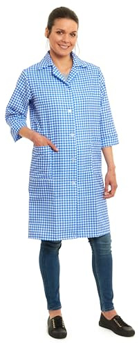 Norma Ladies 3/4 Sleeve Button Fastening Overall - Gingham Pattern (Royal Blue, OS 14-16)