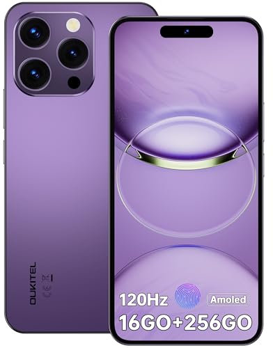 OUKITEL P1 Smartphone Ohne Vertrag - 24GB+256GB Handy Ohne Vertrag Android 14, 6.7 Zoll AMOLED Display Simlockfreie Handys 5150mAh, 50MP+32MP Kamera,GPS,NFC,Violett