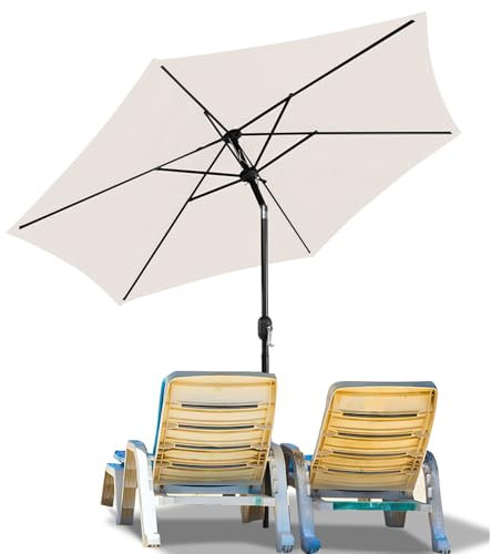 Ollewiellan Sonnenschirm Ø 270 cm mit Kurbel, Ampelschirm beidseitig um 30° knickbar, UV Schutz 50+ Strandschirm, Sonnenschutz, Gartenschirm für Terrasse, Balkon, ohne Ständer, Beige