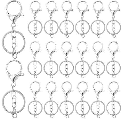 20 chiusure a moschettone girevoli con anello portachiavo diviso per portachiavi, gioielli fai da te (argento)