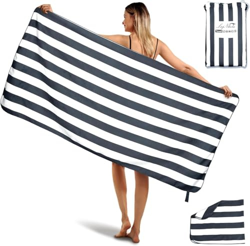 LxjNkers 2-Pack Microfiber Beach Towels Set (63x31.5 + 31.5x16) | Oversized Quick Dry Sand Free Travel Towel for Beach Pool Gym Camping (Navy Blue)