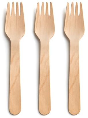 OWLKELA 100PCS Disposable Wooden Forks, Biodegradable Renewable Birch Wood Forks, Plastic Free Wooden Cutlery for Party, Picnic, Wedding and Catering