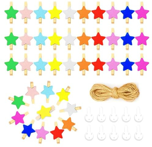 HMCEY 100 Pezzi Mollette Piccole Legno,Mollette per Foto Colorate,Molletta per Bucato Piccole,Wood Clips,Molletta Decorative Matrimonio,Mollettes da Appendere Foto per Scrapbooking DIY, Cartoline