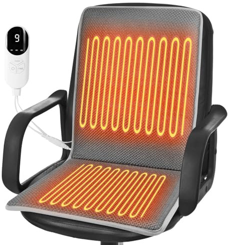 Heated Cushion for Office Chair & Home, 9 Levels & 3 Timer Fast Heating Pad for Back and Hips, Home Office Desk Chair Warmer, Gift for Men and Women(Mesh)