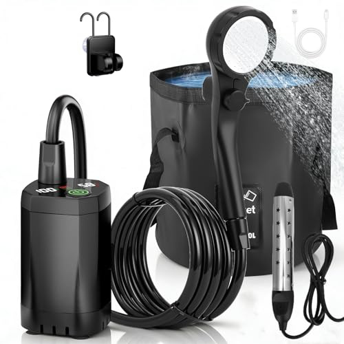 Yapasopu Doccia da Campeggio con Batteria da 6000 mAh, Pompa, Tubo Flessibile da 200 cm, Doccia Portatile, Doccia Esterna per Giardino, Lavaggio Auto, Animali Domestici, Spiaggia, Viaggi (Set)