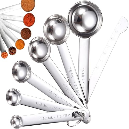 Bangbobi - Juego de 7 Cucharas Medidoras de Acero Inoxidable con Escala, Dosificadores para Cocinar, Hornear, Especias, Líquidos y Polvos