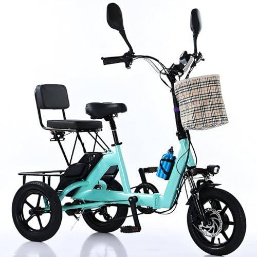 Triciclo Eléctrico Plegable Para Adultos (2025),11-20 Km/H,45 Km De Autonomía,200 Kg De Capacidad, Con Asiento Para Pasajero Y Cesta Grande, Ideal Para Ir Al Trabajo Y Hacer Compras Blue