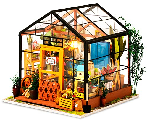 ROBOTIME DIY Doll House kit Cathys Flower House, Miniature Greenhouse Craft Kit for Adults, Mini Diorama Room with Furniture, Educational Toys