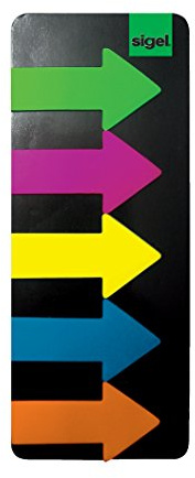 SIGEL HN600 Haftmarker Pfeile, 125 Streifen im Format 25 x 45 mm, 5 Farben
