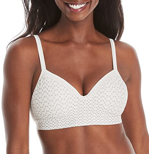 Hanes Women's Comfort Evolution Lace Wirefree Bra, Tick Tock Chevron Pattern, S