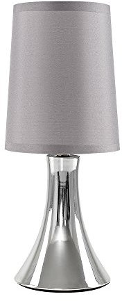 MiniSun | Small Modern Curved Base Chrome Touch Table Lamp with a Grey Fabric Shade | Table Lamps, Home Décor & Improvement Essential