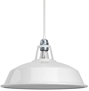 creative cables Pantalla Harbour de Metal esmaltado con Casquillo E27, diámetro 38cm - Blanco