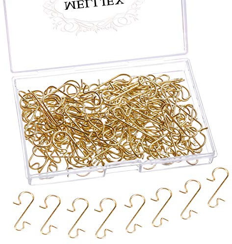 MELLIEX 120 Piezas Gancho de árbol Navidad Mini Ganchos Colgar Ganchos de Metal para Colgar Adornos de árboles de Navidad Bolas de Navidad (Oro)
