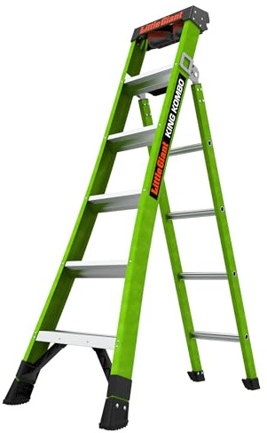 Little Giant Ladders, King Kombo, Professional, 6 Ft. A Frame, 10 Ft. Extension, Single Hinge, Fiberglass, Type 1AA, 375 lbs Weight Rating, (13906-001)