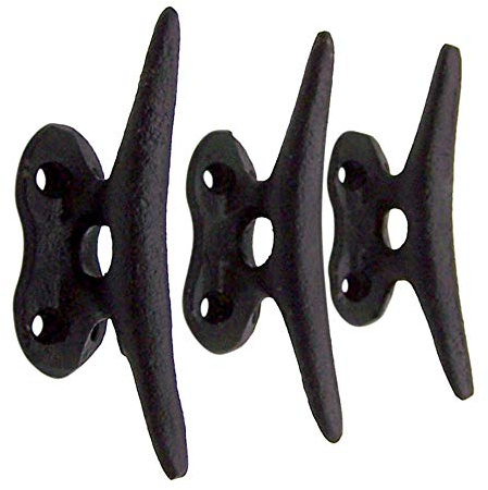 Wowser Nautical Black Cast Iron Boat Cleat Wall Hooks, 3.5 Inches, Set of 3