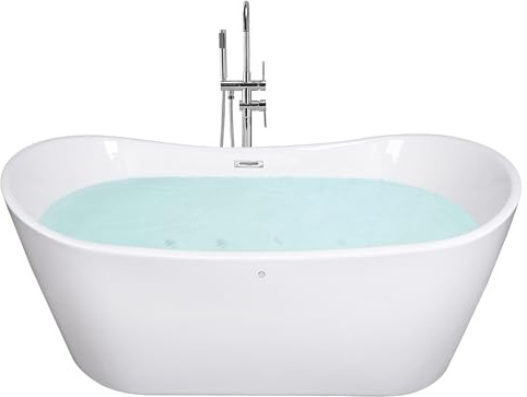 Badkar Modern Vit Akryl Fristående 160 cm Oval Överflödessystem Antigua