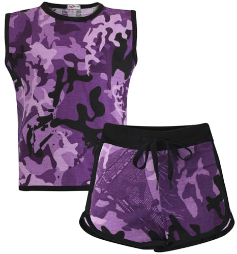 A2Z 4 Kids Flickor Shorts Set 100% Bomull Camouflage - Shorts Set 479 Camo Purple 11-12