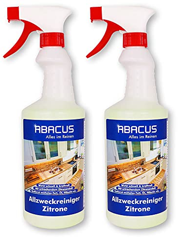 ABACUS® Fettlöser Zitrone, Zitronen Intensivreiniger, Werkstattreiniger Zitronenduft, Küchenreiniger Zitrone, Kraftreiniger, Universalreiniger, Nikotinentferner – Fettlöser Zitrone 2x 750 ml (7713.2)