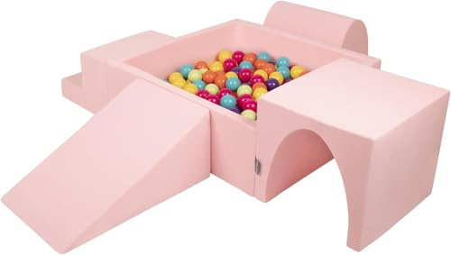 KiddyMoon lekområde i skum med fyrkantig bollbassäng (300 bollar) för barn, rosa, ljusgrön, gul, turkos, orange, mörkrosa, lila