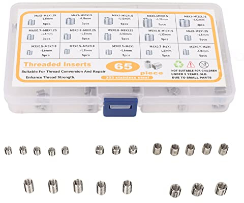 Insert fileté 65 pièces, écrou fileté interne M3-M8 manchons de réparation de filetage en acier inoxydable écrous réducteurs avec boîte en plastique