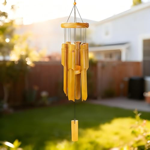 Nowpis Bamboo Wind Chimes Outdoor, Wooden Wind Chimes for Outside with Melody Deep Tone, Classic Zen Garden Windchime for Relaxation, Grace.Home Décor for Patio, Garden or Indoor