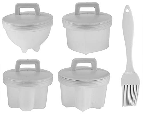 QANYEGN Cuiseur à ufs En Plastique 4 Pièces, Chaudière à ufs ne pas Coquille, Cuiseur à ufs à ébullition Rapide Avec Brosse à Huile Incluse Pour la Cuisson des ufs Et du Pudding(Gris)