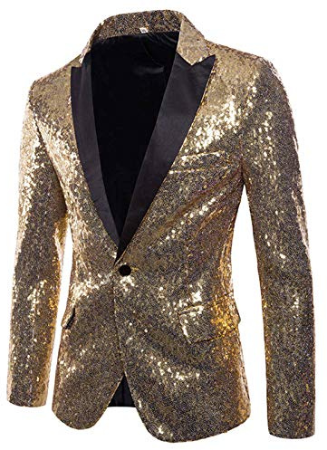 TDEOK Herr paljetter kavaj guld glitter blazer slim fit bröllop smoking glasögonjacka paljetter smoking blazer fritidsjacka kostym jackor för bal middag fest bröllop
