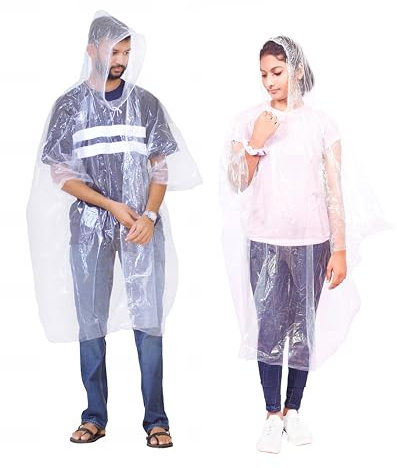 Start and Drive Ltd Poncho Rain Coat Transparent Waterproof Plastic Poncho Adult Size Disposable Ponchos with Hoods, Emergency Raincoats, Rain Ponchos