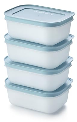 Tupperware Essentials Freezer Mates Shallow 4 Piece Container Set - 450ml - Food Storage - Easy to Stack & Organise - Durable & Reusable - Airtight Lid - Great for Leftovers & Reduce Waste