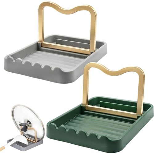 Zfseyuh 2 Pezzi Poggia Mestolo Cucina,Portacoperchi da Cucina,Multifunzione Porta Mestoli da Cucina per Coperchio Pentola Cucchiai Bacchette Spatola