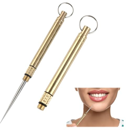 Portable Titanium Toothpicks, Metal Toothpick with Protective Holder Key Ring, Stainless Steel Toothpick, Reusable Toothpicks for Outdoor Camping Picnic Travel (Yellow)